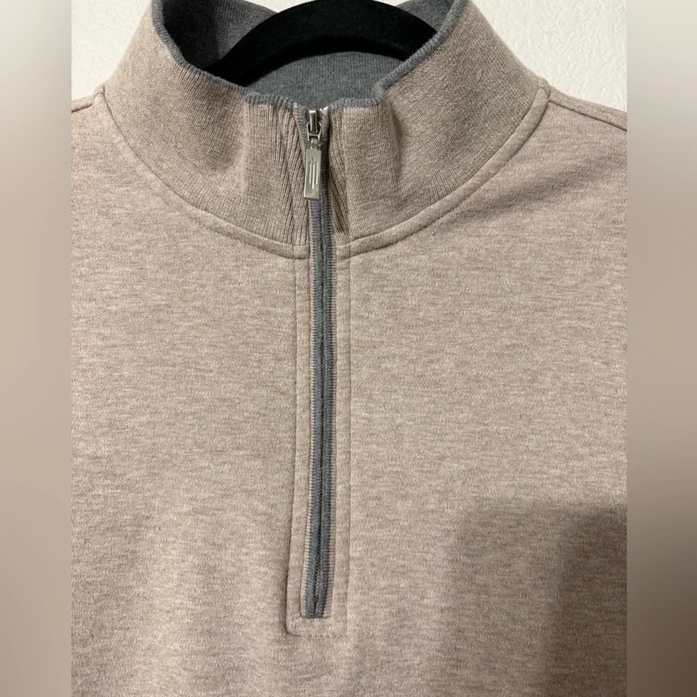 Men's Carnoustie Tan 1/4 Zip Pull Over Golf Casual Cotton Sweater Vest Gray Trim